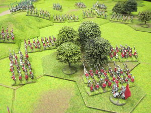 Yorkist Billmen defend the 4 hex woodland