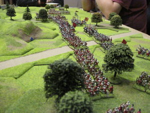 The Yorkist cavalry concentrate in the centre with the infantry on either wing