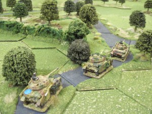 Panzer MKIV tanks advance along the road towards the British positions