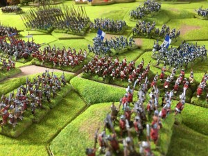 The dismounted men-at-arms attack the Tudor bow-line