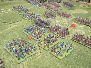 The Celts begin to break and flee and the Roman infantry advance.