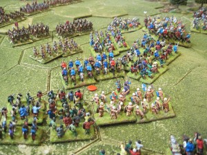 Gaul heavy cavalry use their speed to catch Roman auxiliary archers and Roman cavalry