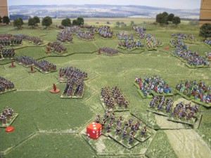 The sweeping right wing of the Celtic advance forces the Romans to withdraw and establish a new battle line.
