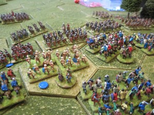 The Celts capture the woods on the Roman extreme left flank.