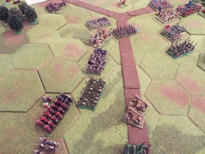 DSCF5789.JPG (1.98 MiB) Viewed 20903 times The barbarian heavy cavalry threaten the ballistae, whilst the giants continue on