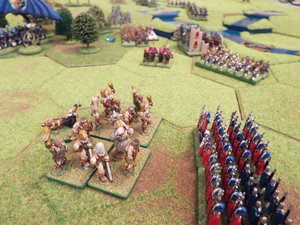 The giants are targetted by elf archers as thay charge in